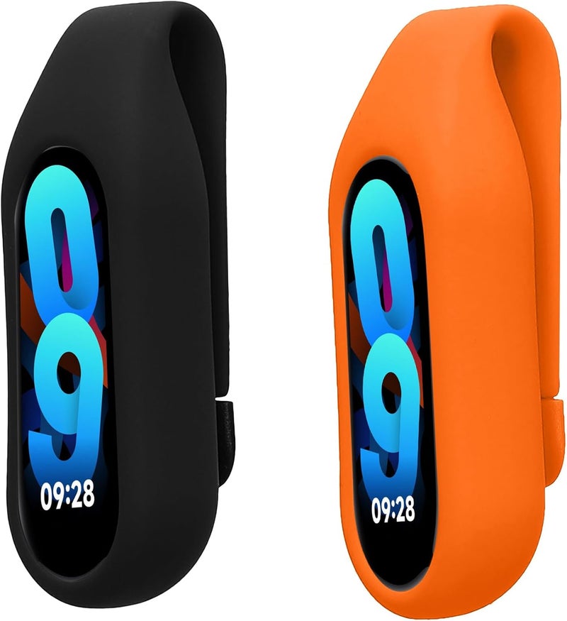 kwmobile 2X Clip Holders Compatible with Xiaomi Mi Band 10/9 / 8 - Clip-On Holder Replacement Set - Black/Orange - Image 5
